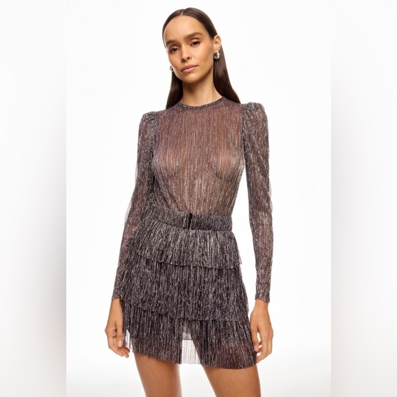 ($285 retail) Sabina Musayev Metallic Long Sleeve Dress size 2 - Picture 1 of 10